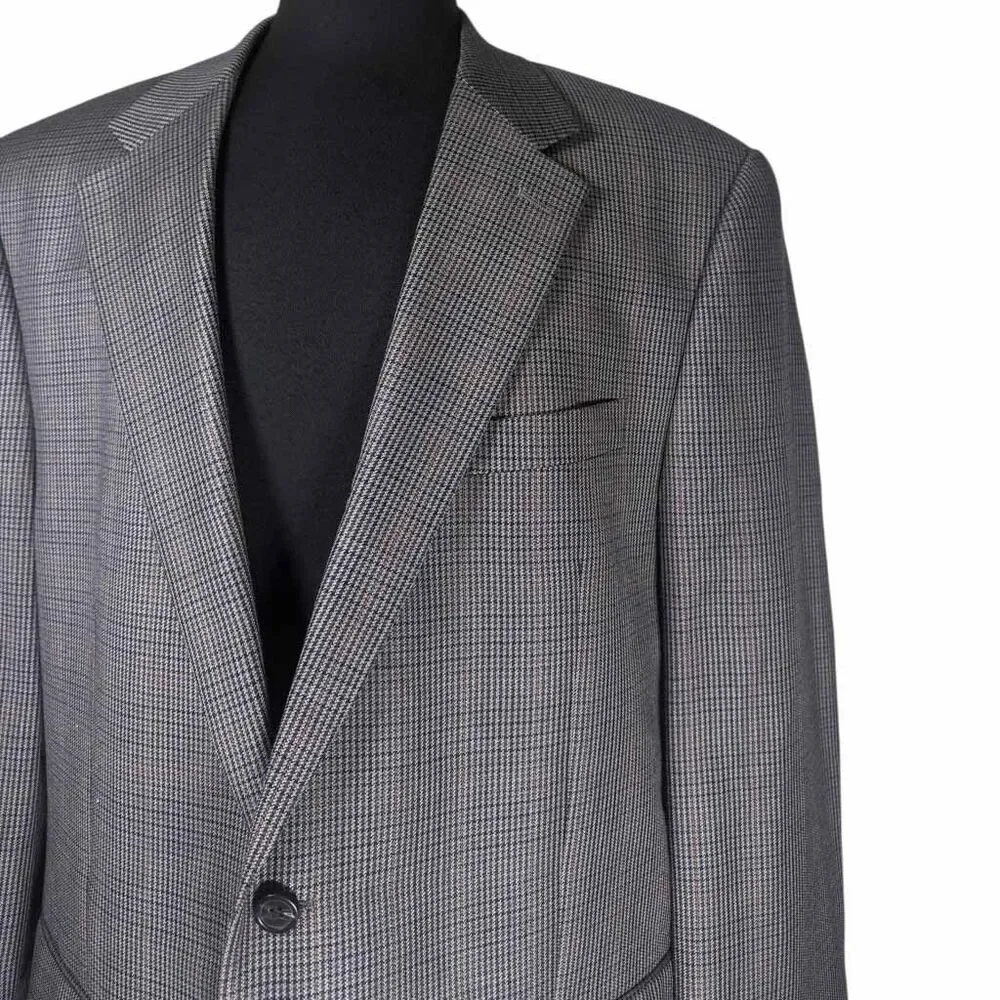 Chaps Ralph Lauren Mens 44L Gray Check Silk Wool Blazer Sport Coat Lined Jacket